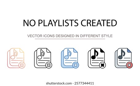 No Playlists Created icon design with white background stock illustration