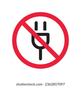 No plug icon. Forbidden plug connection icon. Do not connect plug vector sign. Prohibited plug vector icon. Warning, caution, attention, restriction flat sign design. 