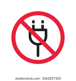 No plug icon. Forbidden plug connection icon. Do not connect plug vector sign. Prohibited plug vector icon. Warning, caution, attention, restriction flat sign design. 