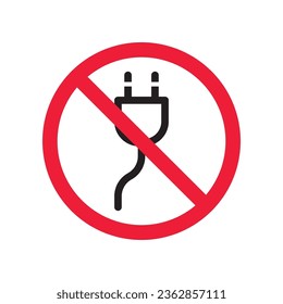 Kein Plug-Icon. Verbotenes Verbindungssymbol. Schließen Sie kein Plug-Vektorzeichen an. Verbotenes Plug-Vektorsymbol. Warnung, Vorsicht, Aufmerksamkeit, Sperrflachdesign. 