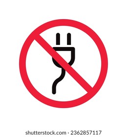 Kein Plug-Icon. Verbotenes Verbindungssymbol. Schließen Sie kein Plug-Vektorzeichen an. Verbotenes Plug-Vektorsymbol. Warnung, Vorsicht, Aufmerksamkeit, Sperrflachdesign. 