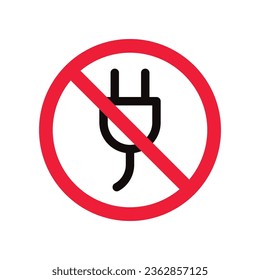 No plug icon. Forbidden plug connection icon. Do not connect plug vector sign. Prohibited plug vector icon. Warning, caution, attention, restriction flat sign design. 