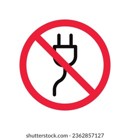 No plug icon. Forbidden plug connection icon. Do not connect plug vector sign. Prohibited plug vector icon. Warning, caution, attention, restriction flat sign design. 