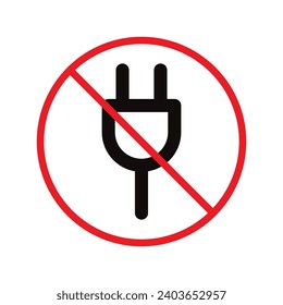 No plug icon. Forbidden plug connection icon. Do not connect plug vector sign. Prohibited plug vector icon. Warning, caution, attention, restriction flat sign design. 