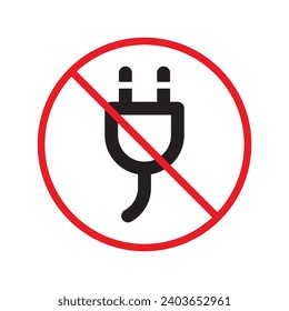 No plug icon. Forbidden plug connection icon. Do not connect plug vector sign. Prohibited plug vector icon. Warning, caution, attention, restriction flat sign design. 