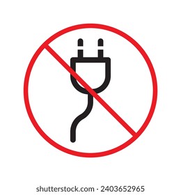 No plug icon. Forbidden plug connection icon. Do not connect plug vector sign. Prohibited plug vector icon. Warning, caution, attention, restriction flat sign design. 