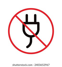 No plug icon. Forbidden plug connection icon. Do not connect plug vector sign. Prohibited plug vector icon. Warning, caution, attention, restriction flat sign design. 