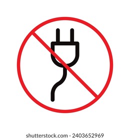 No plug icon. Forbidden plug connection icon. Do not connect plug vector sign. Prohibited plug vector icon. Warning, caution, attention, restriction flat sign design. 