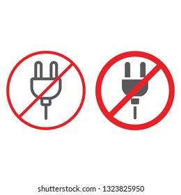 No plug line and glyph icon, prohibited and forbidden, do not connect sign, vector graphics, a linear pattern on a white background, eps 10.