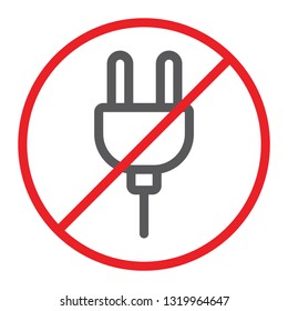 No plug line icon, prohibited and forbidden, do not connect sign, vector graphics, a linear pattern on a white background, eps 10.