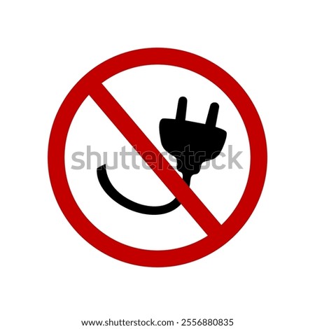 No plug sign hand drawn isolated on white background, Silhouette electric plug in red circle prohibition sign, simply vector illustration design