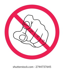 No pointing sign, forbidden pointing gesture symbol, do not point sign, no finger pointing allowed symbol, vector illustration
