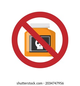 No poison allowed. Poison ban icon. Toxic substance prohibition icon. Stop or ban red round sign. Flat design vector illustration isolated on white background.