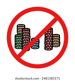 No Poker Chips Sign on White Background
