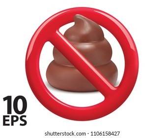 No poop realistic vector 3d illustration sign