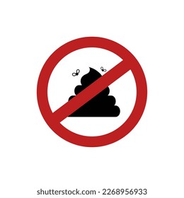 No pooping red circular sign.  Vector illustration isolated on white background.