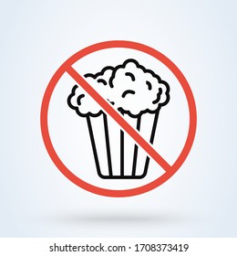 No popcorn bucket icon symbol. prohibition sign. vector illustration on white background