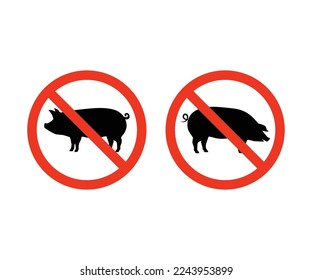 No pork icon. pork prohibition sign. No pig sign. forbidden pig symbol