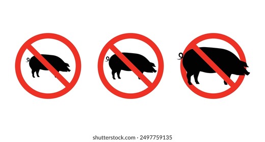 No pork sign or No pork symbol vector. No pig graphic icon. Pork prohibition sign. Pig ban sign. Vector illustration