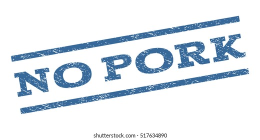 No Pork watermark stamp. Text tag between parallel lines with grunge design style. Rubber seal stamp with unclean texture. Vector cobalt blue color ink imprint on a white background.