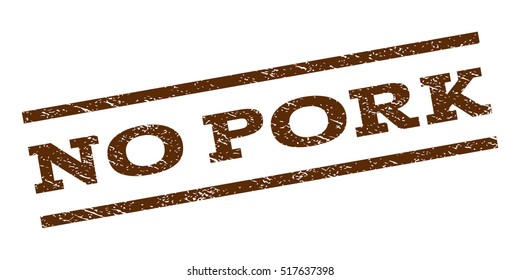 No Pork watermark stamp. Text caption between parallel lines with grunge design style. Rubber seal stamp with unclean texture. Vector brown color ink imprint on a white background.