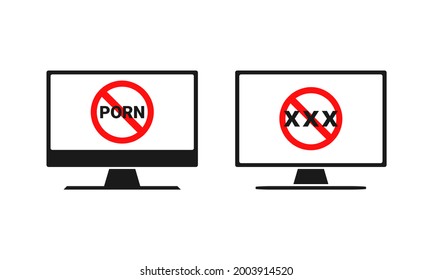 No porn icon on computer desktop screen screen. Warning label, blocked. Stop watching  porn campaign.  Illustration vector
