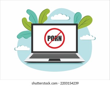 No Porno Icon On Laptop Screen On White Background. Vector Stock Illustration.