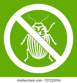 No potato beetle sign icon white isolated on green background. Vector illustration