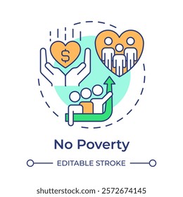 No poverty multi color concept icon. Social equality. Economic growth, finance. Round shape line illustration. Abstract idea. Graphic design. Easy to use in infographic, presentation