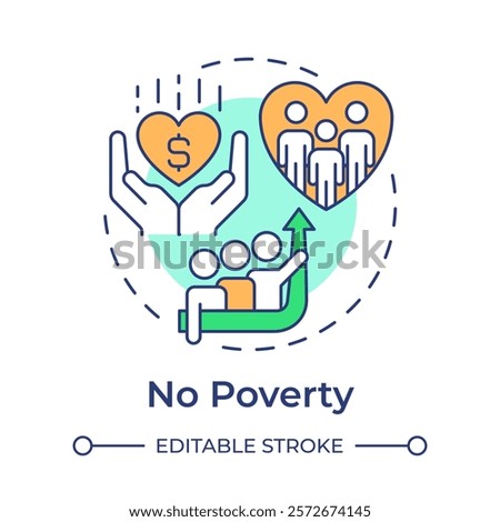No poverty multi color concept icon. Social equality. Economic growth, finance. Round shape line illustration. Abstract idea. Graphic design. Easy to use in infographic, presentation