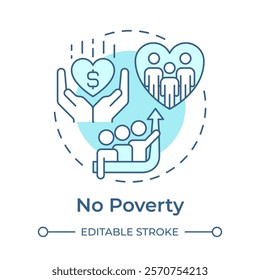 No poverty soft blue concept icon. Social equality. Economic growth, finance. Round shape line illustration. Abstract idea. Graphic design. Easy to use in infographic, presentation