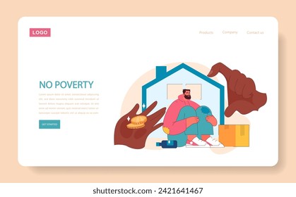 No poverty web or landing. Eradicating poverty with strong community support and economic aid. Ensuring shelter, financial stability, and self-reliance. Flat vector illustration