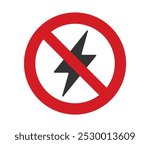 No power, charging. Antistatic material flash icon. Static electricity lightning bolt sign. No electricity warning symbol. No energy power, voltage or electricity logo. Vector illustration image.