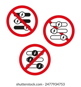 No power switches. Red crossed circles. Electrical symbol icon. Bold graphic design.