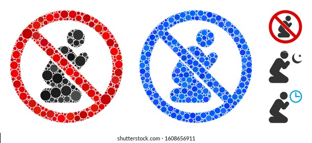 No praying composition of filled circles in variable sizes and color hues, based on no praying icon. Vector filled circles are organized into blue illustration.