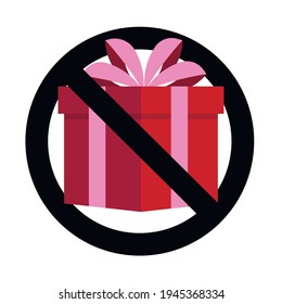 No present gift, banned celebrating, non bribe. Vector no gift prohibitory surprise, package prohibition illustration