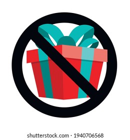 No present icon flat sign, banner to birthday event. Vector forbid celebrating, warning xmas gift box, ban parcel, information forbidden, illustration