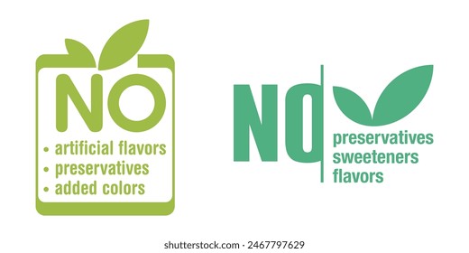 No preservatives, artificial flavors and no added colors. Creative flat sticker in rectangle shape for labeling of organic healthy food products.
