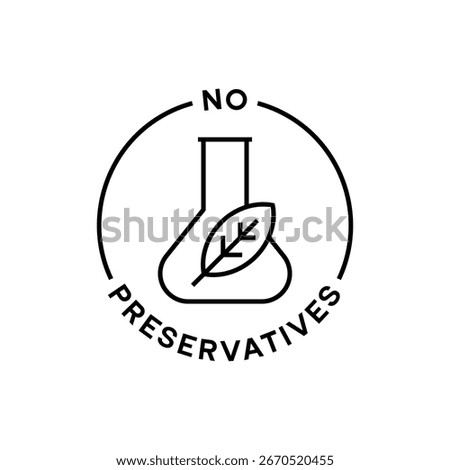 No Preservatives Minimal Line Icon with Leaf and Test Tube Vector Illustration