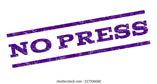 No Press watermark stamp. Text caption between parallel lines with grunge design style. Rubber seal stamp with scratched texture. Vector indigo blue color ink imprint on a white background.