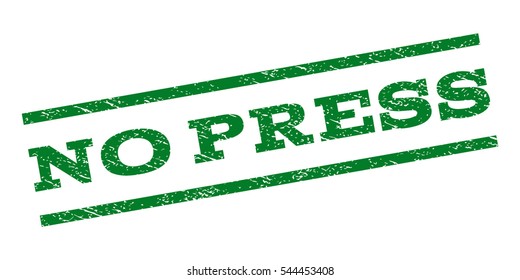 No Press watermark stamp. Text caption between parallel lines with grunge design style. Rubber seal stamp with unclean texture. Vector green color ink imprint on a white background.