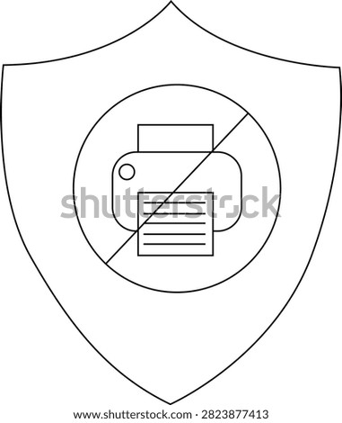 A no printing icon A printer crossed out inside a circle placed on a shield shape