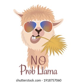 No Prob llama. Funny Llama phrase.Llama with glasses. Llama with palm leaf.