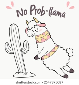 No Prob-Llama: Animal lindo, diseño de Vector de ambiente desértico