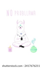 No probllama, cute llama meditating, print for your t-shirt print design, yoga studio, notepad