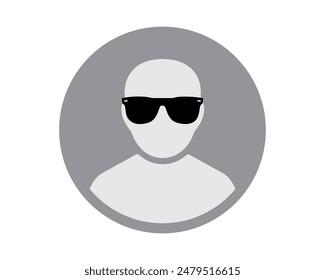 No profile, user profile, avatar with sunglasses icon vector. Symbol, sign, pictogram, picture, profile, user, vector, avatar, account, glasses, unknown. Can use for banner, web design, poster.