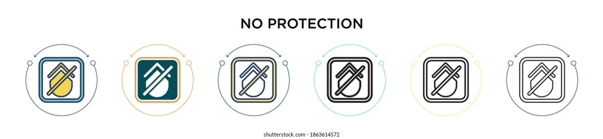 No protection icon in filled, thin line, outline and stroke style. Vector illustration of two colored and black no protection vector icons designs can be used for mobile, ui, web