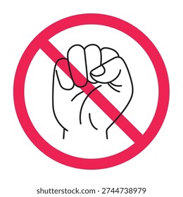 No protest sign, forbidden demonstration symbol, protest prohibited icon, no rebellion allowed sign, anti riot symbol, radical movement prohibited icon, vector illustration