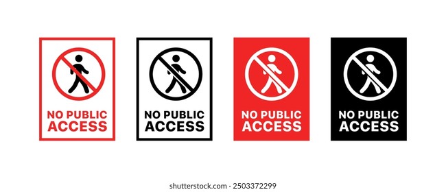 No public access set icons. Prohibition sign icons. Flat, linear and silhouette style. Vector icons.