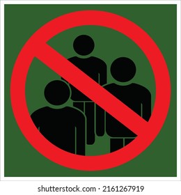 No public meetings sign vector illustration, No gathering sign,   not gathering icon on white background, warning sign isolated, group of people symbol